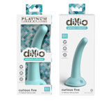 Dildo Dillio Platinum Curious Five - Turcoaz, 14.6 cm - silicon tratat cu platina, cel mai inalt grad de puritate - ventuza compatibila cu Body Dock si strap-on