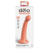Dildo Dillio Platinum Secret Explorer - Portocaliu, 17.2 cm - silicon tratat cu platina, cel mai inalt grad de puritate - ventuza compatibila cu Body Dock si strap-on