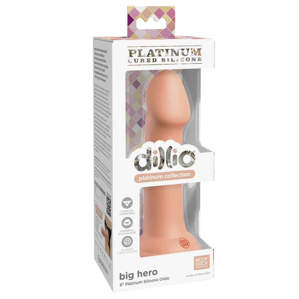 Dildo Dillio Platinum Big Hero - Portocaliu, 17.2 cm - silicon tratat cu platina, cel mai inalt grad de puritate - ventuza compatibila cu Body Dock si strap-on