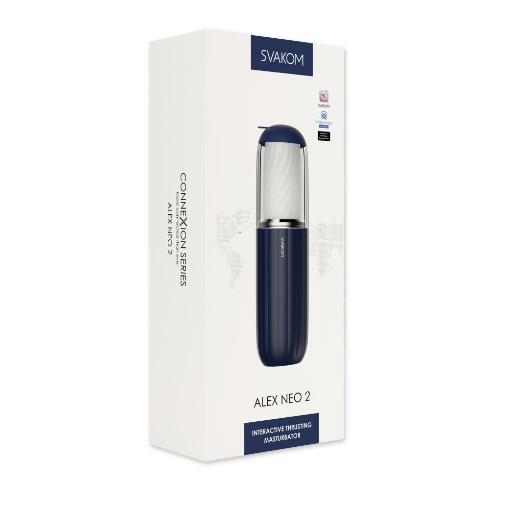 Masturbator cu vibratii SVAKOM Alex Neo 2 cu 7 functii interactive, reincarcabil, controlat prin aplicatie, cu miscare de impingere - Negru