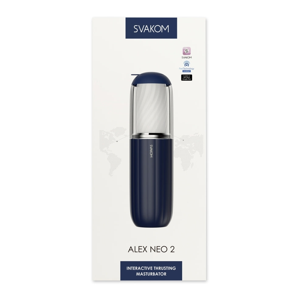 Masturbator cu vibratii SVAKOM Alex Neo 2 cu 7 functii interactive, reincarcabil, controlat prin aplicatie, cu miscare de impingere - Negru