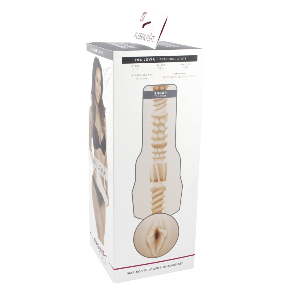 Masturbator Fleshlight Eva Lovia Sugar - Material SuperSkin cu textura realista - carcasa discreta cu forma de lanterna -  maneca detasabila pentru curatare usoara - culoarea pielii, 25 cm