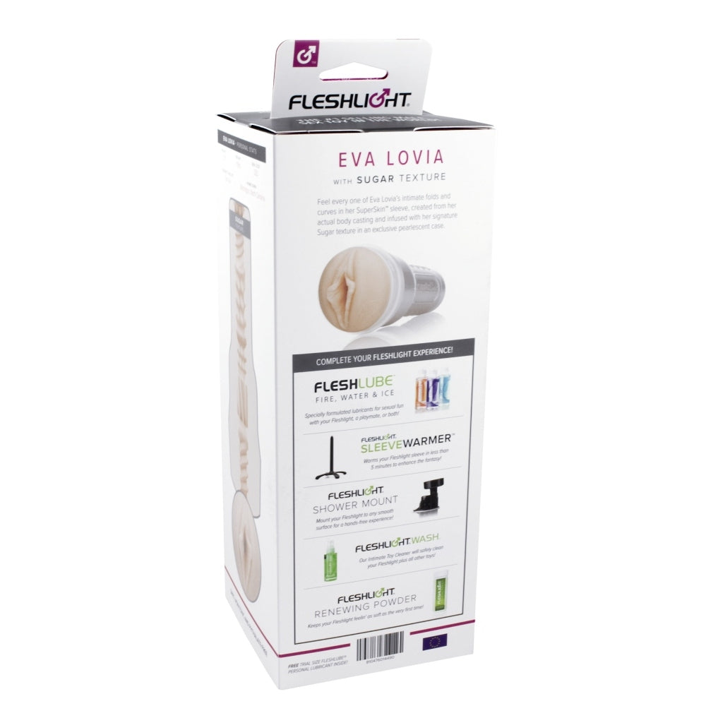 Masturbator Fleshlight Eva Lovia Sugar - Material SuperSkin cu textura realista - carcasa discreta cu forma de lanterna -  maneca detasabila pentru curatare usoara - culoarea pielii, 25 cm