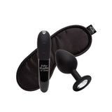 Set Cadou Sex Toys Fifty Shades of Grey x We-Vibe 3 Piese - Mini vibrator Tango X, dop anal negru cu cristal, masca din satin - ideal pentru a adauga o nota de lux in momente intime