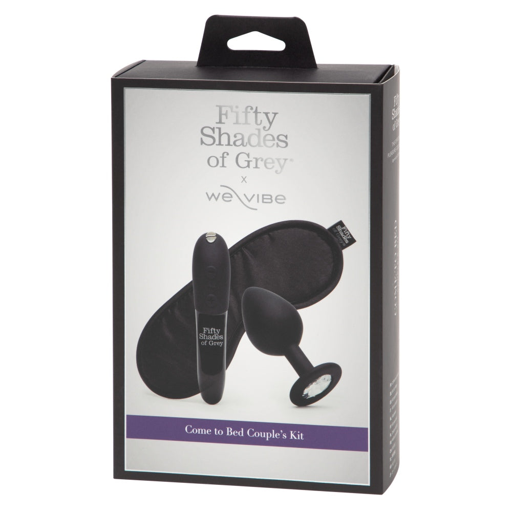 Set Cadou Sex Toys Fifty Shades of Grey x We-Vibe 3 Piese - Mini vibrator Tango X, dop anal negru cu cristal, masca din satin - ideal pentru a adauga o nota de lux in momente intime