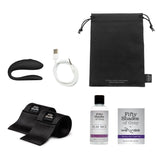 Set Cadou Sex Toys Fifty Shades of Grey Moving As One 3 Piese - Vibrator pentru cupluri We-Vibe Sync Lite, catuse din satin, ulei de masaj cu vanilie - ideal pentru a adauga o nota de lux in momente intime