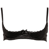 Sutien Sexy cu cupe deschise - Negru - detalii cu dantela si fundita, 3 randuri de agatatori