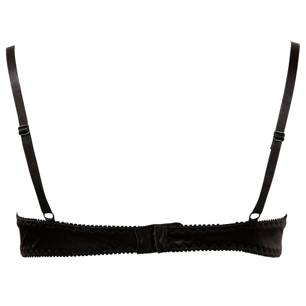 Sutien Sexy cu cupe deschise - Negru - detalii cu dantela si fundita, 3 randuri de agatatori