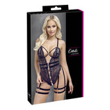 Body Cotelli Lingerie din dantela cu bretele din catifea - jartiere si hamuri pentru coapse - Negru