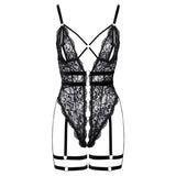 Body Cotelli Lingerie din dantela cu bretele din catifea - jartiere si hamuri pentru coapse - Negru