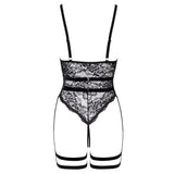 Body Cotelli Lingerie din dantela cu bretele din catifea - jartiere si hamuri pentru coapse - Negru