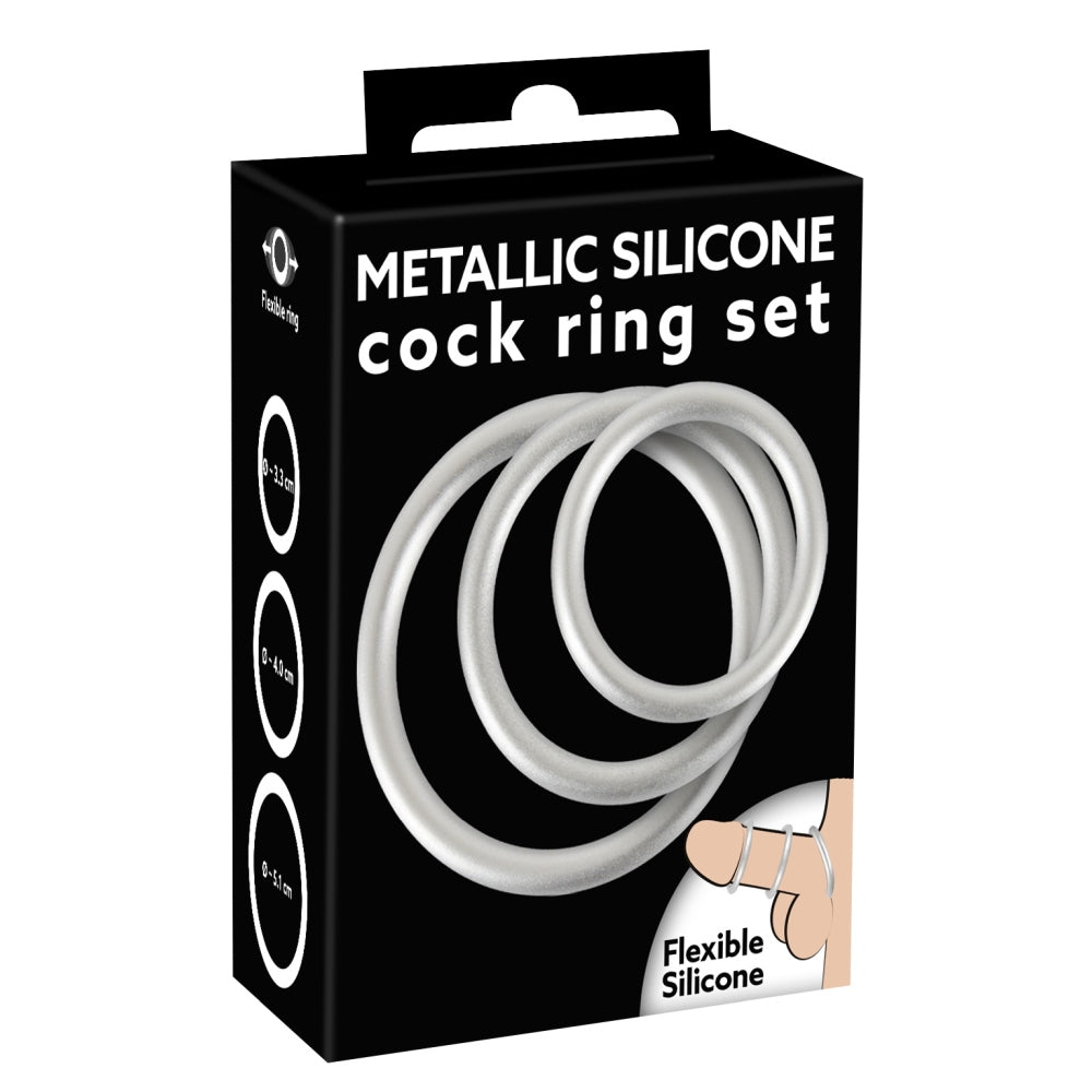 Inele penis silicon metalic set 3 marimi pentru erectii puternice