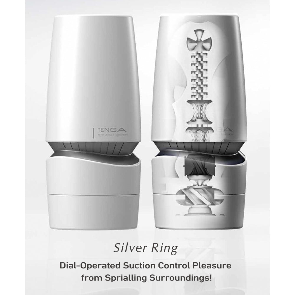 Masturbator reglabil Tenga Silver Ring cu 10 niveluri suctiune - inovativ cu inel integrat pentru penis - Design discret - complet lavabil