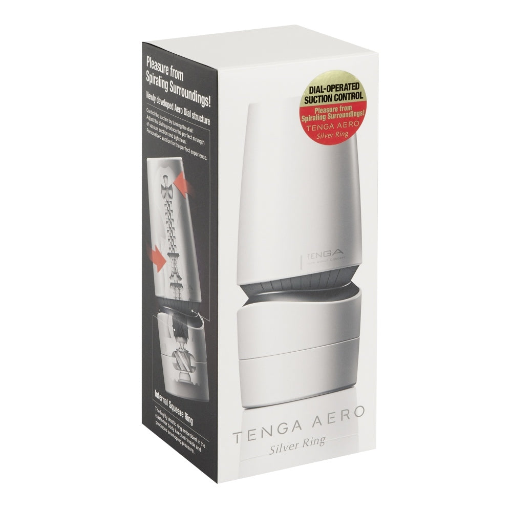 Masturbator reglabil Tenga Silver Ring cu 10 niveluri suctiune - inovativ cu inel integrat pentru penis - Design discret - complet lavabil