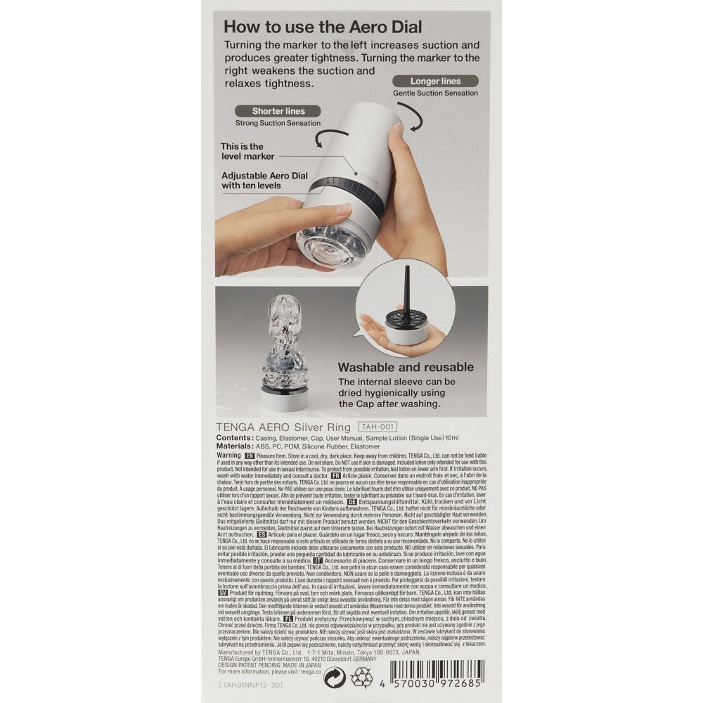 Masturbator reglabil Tenga Silver Ring cu 10 niveluri suctiune - inovativ cu inel integrat pentru penis - Design discret - complet lavabil