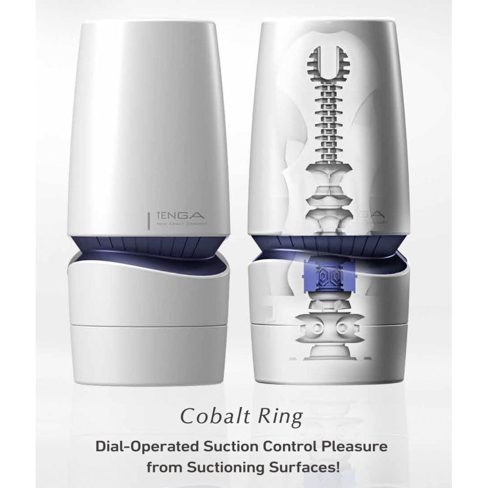 Masturbator reglabil Tenga Cobalt cu 10 niveluri suctiune - inovativ cu inel integrat pentru penis - Design discret - complet lavabil