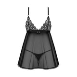 Lenjerie Sexy Set Babydoll si Chilot String Transparent Obsessive Blomentis - Tull Elastic, Dantela Fina, Design Deschis