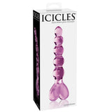 Dildo de Sticla Icicles No. 43 - Roz, 20 cm - design din sticla lucrata manual cu bucle si capat in forma de inima - ideal pentru jocuri termice, poate fi racit sau incalzit
