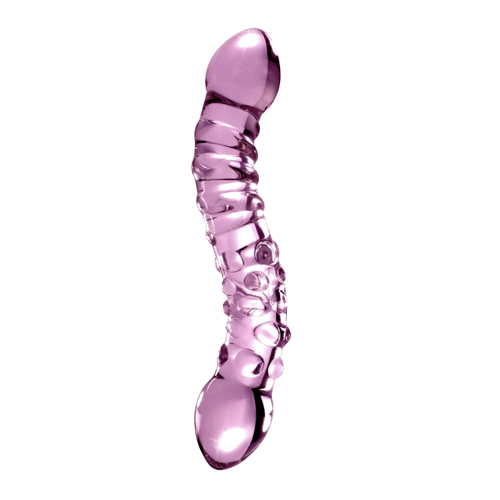 Dildo Dublu de Sticla Icicles No. 55 - Roz, 19.5 cm - design din sticla lucrata manual cu doua capete - ideal pentru jocuri termice, poate fi racit sau incalzit