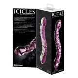 Dildo Dublu de Sticla Icicles No. 55 - Roz, 19.5 cm - design din sticla lucrata manual cu doua capete - ideal pentru jocuri termice, poate fi racit sau incalzit