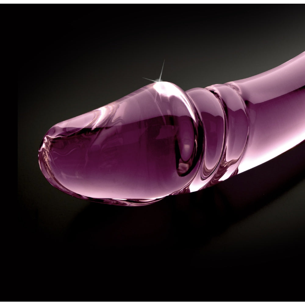 Dildo Dublu de Sticla Icicles No. 57 - Roz, 12 cm - design din sticla lucrata manual cu doua capete - ideal pentru jocuri termice, poate fi racit sau incalzit