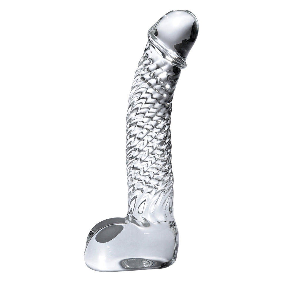 Dildo de Sticla cu Testicule Icicles No. 61 - Transparent, 16.5 cm - design din sticla lucrata manual cu design realistic - ideal pentru jocuri termice, poate fi racit sau incalzit
