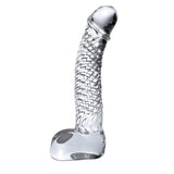 Dildo de Sticla cu Testicule Icicles No. 61 - Transparent, 16.5 cm - design din sticla lucrata manual cu design realistic - ideal pentru jocuri termice, poate fi racit sau incalzit