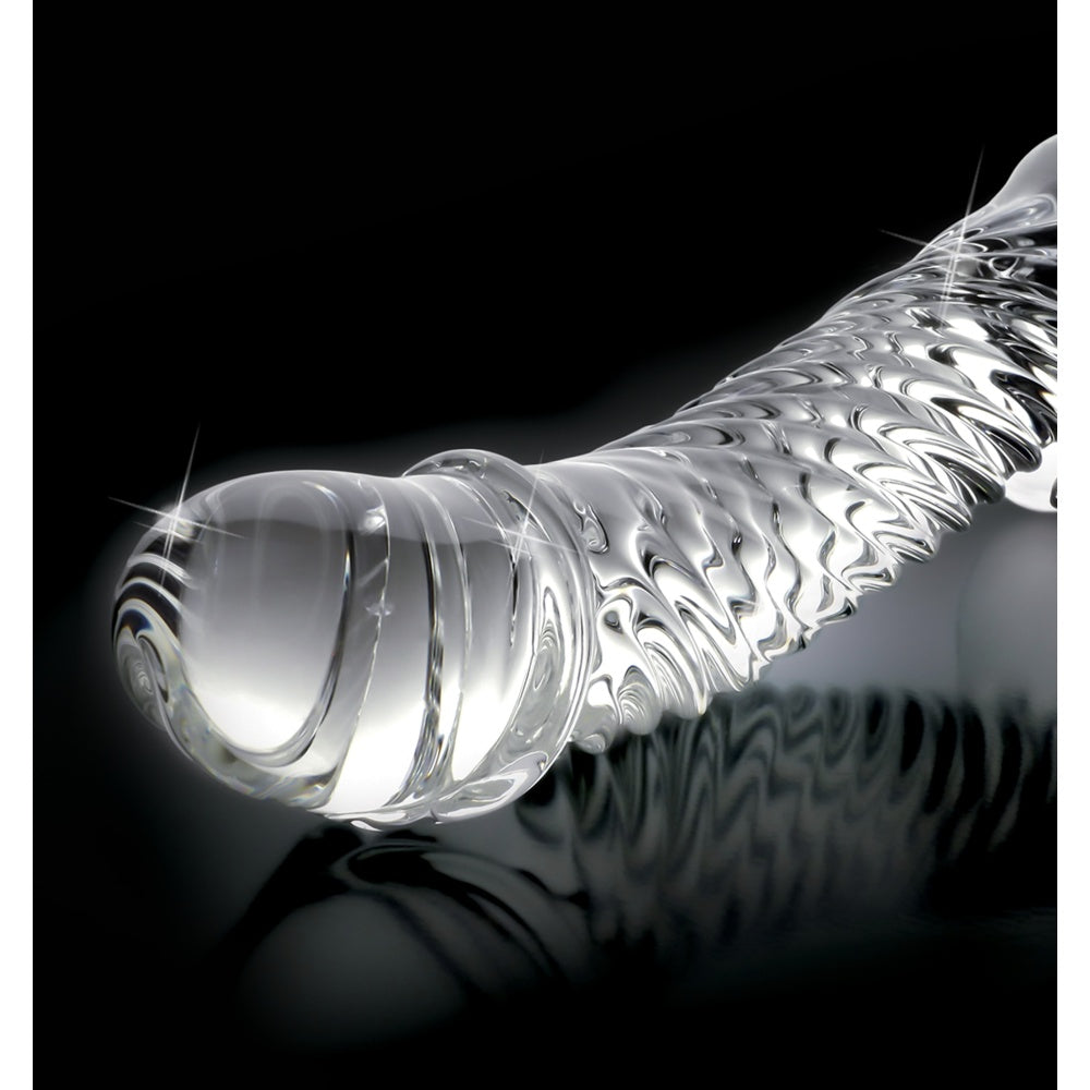 Dildo de Sticla cu Testicule Icicles No. 61 - Transparent, 16.5 cm - design din sticla lucrata manual cu design realistic - ideal pentru jocuri termice, poate fi racit sau incalzit