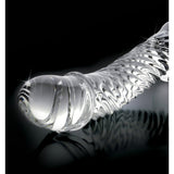 Dildo de Sticla cu Testicule Icicles No. 61 - Transparent, 16.5 cm - design din sticla lucrata manual cu design realistic - ideal pentru jocuri termice, poate fi racit sau incalzit