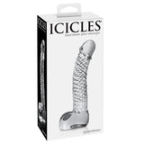 Dildo de Sticla cu Testicule Icicles No. 61 - Transparent, 16.5 cm - design din sticla lucrata manual cu design realistic - ideal pentru jocuri termice, poate fi racit sau incalzit
