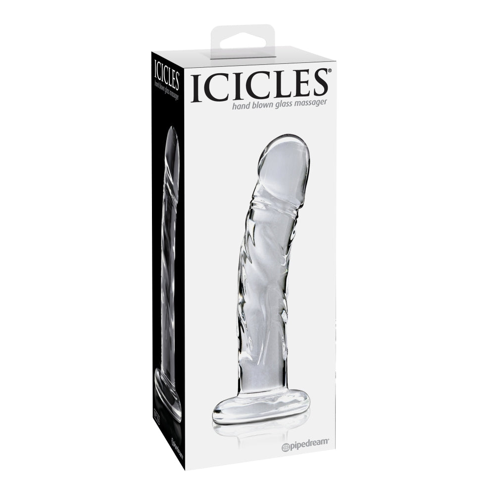 Dildo de Sticla Icicles No. 62 - Transparent, 18 cm - design din sticla lucrata manual cu design realistic - ideal pentru jocuri termice, poate fi racit sau incalzit