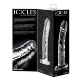 Dildo de Sticla Icicles No. 62 - Transparent, 18 cm - design din sticla lucrata manual cu design realistic - ideal pentru jocuri termice, poate fi racit sau incalzit