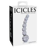 Dildo de Sticla Icicles No. 66 - Transparent, 12 cm - design din sticla lucrata manual cu design de bule - ideal pentru jocuri termice, poate fi racit sau incalzit