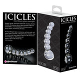Dildo de Sticla Icicles No. 66 - Transparent, 12 cm - design din sticla lucrata manual cu design de bule - ideal pentru jocuri termice, poate fi racit sau incalzit