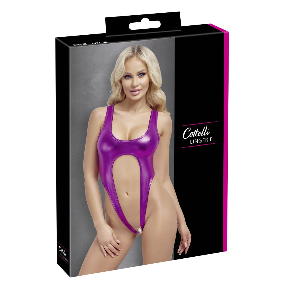 Lenjerie Sexy Body Minimalist Fara Spate Cottelli Lingerie - Mov Metalic, Material Elastic, Croiala Indrazneata